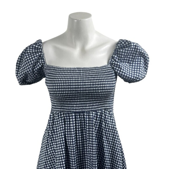CAROLINE CONSTAS Gianna Navy Gingham Size S Fit & Flare Smocked Party Mini Dress - Picture 8 of 10